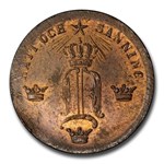 1857 Sweden 1/2 Ore MS-63 PCGS (Red/Brown)