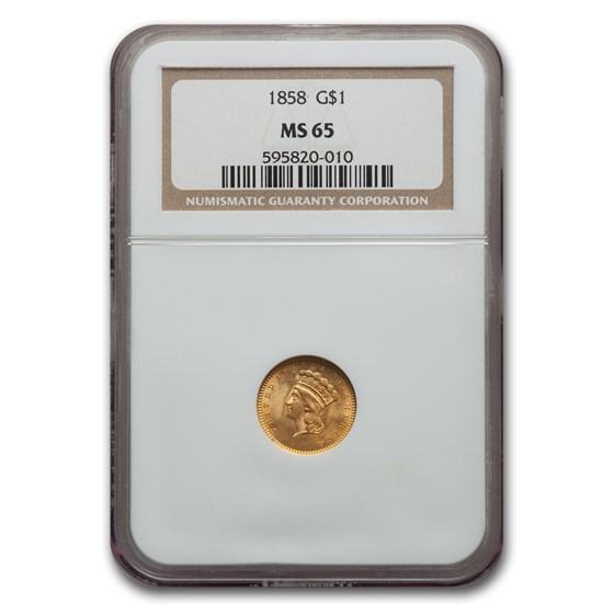 1858 $1 Indian Head Gold MS-65 NGC