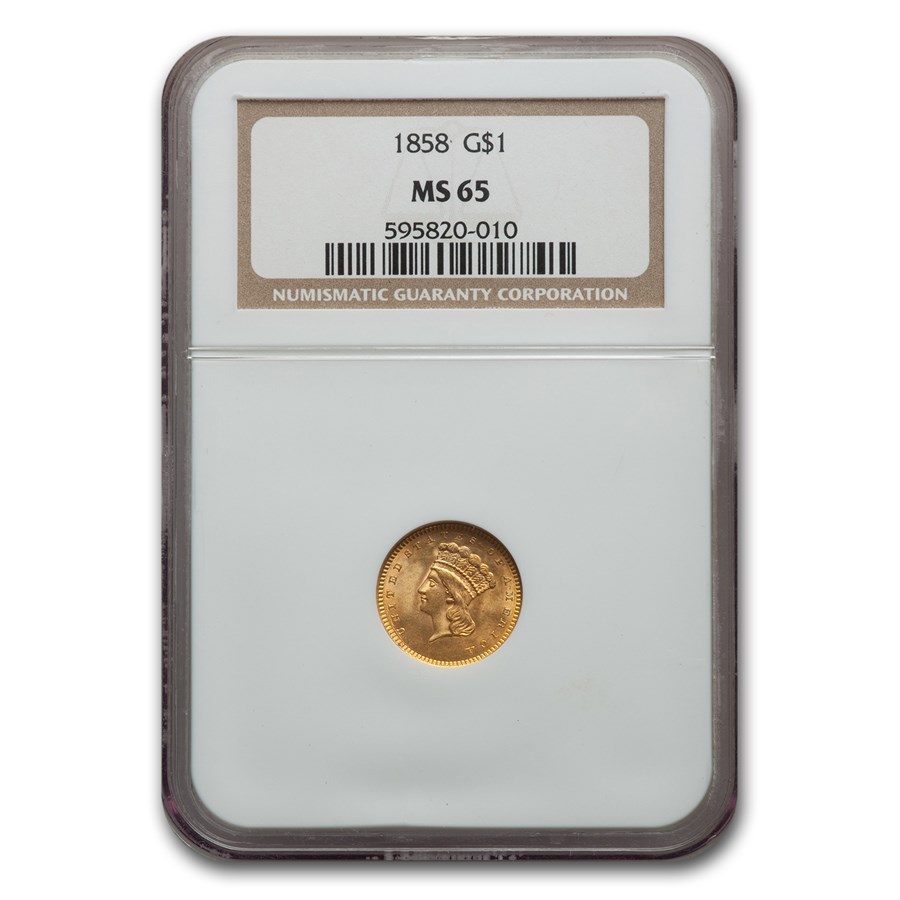1858 $1 Indian Head Gold MS-65 NGC