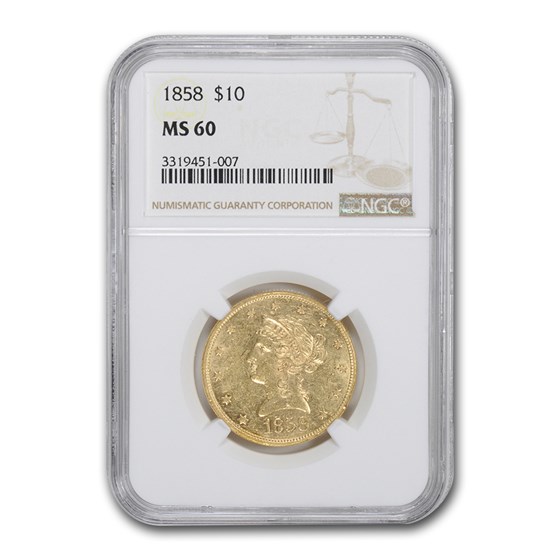 1858 $10 Liberty Gold Eagle MS-60 NGC 1858 $10 Liberty Gold Eagle MS-60 NGC