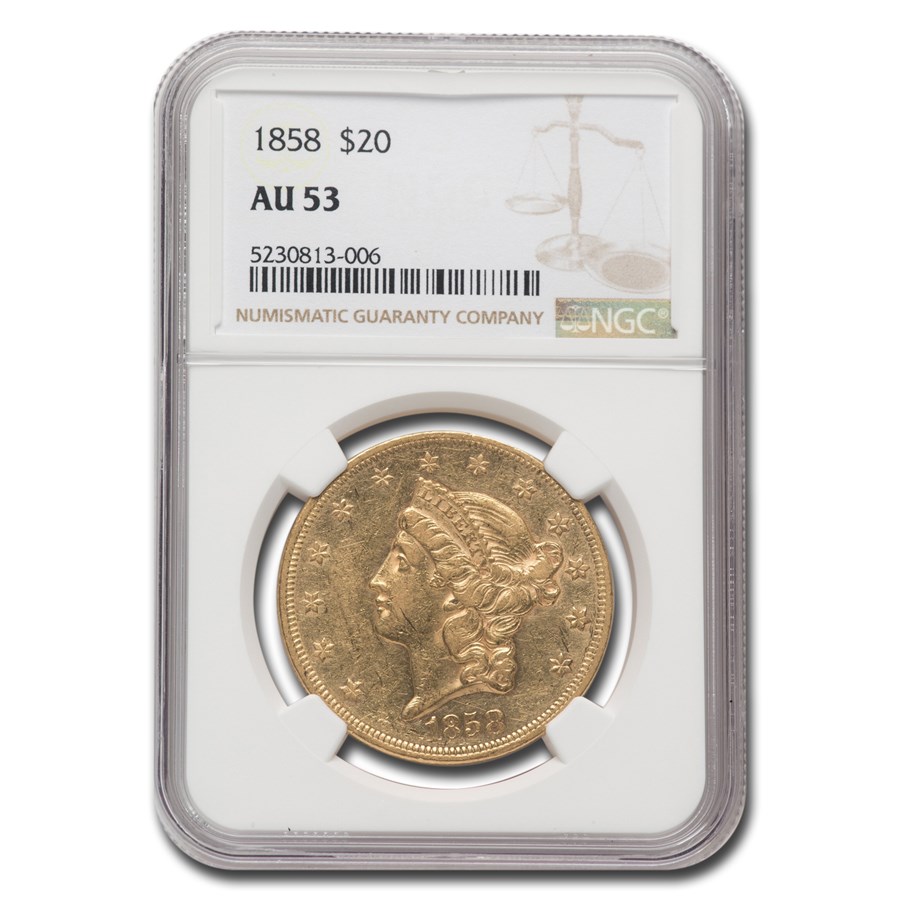 1858 $20 Liberty Gold Double Eagle AU-53 NGC