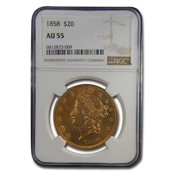 1858 $20 Liberty Gold Double Eagle AU-55 NGC