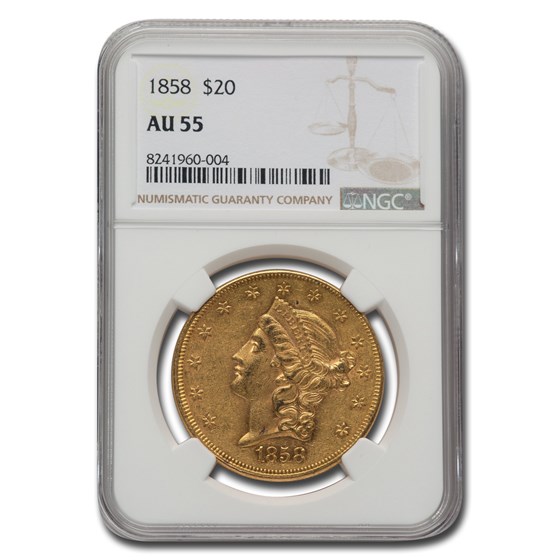 1858 $20 Liberty Gold Double Eagle AU-55 NGC 1858 $20 Liberty Gold Double Eagle AU-55 NGC