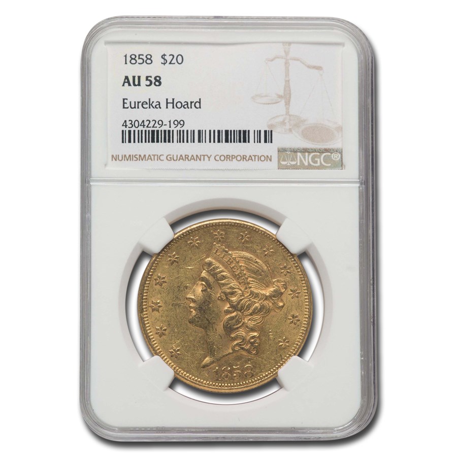 1858 $20 Liberty Gold Double Eagle AU-58 NGC (Eureka Hoard)