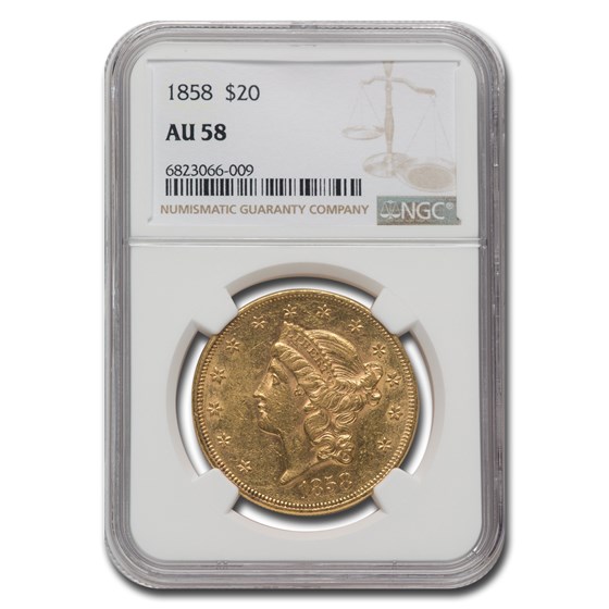 1858 $20 Liberty Gold Double Eagle AU-58 NGC