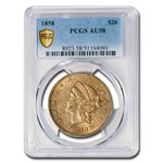 1858 $20 Liberty Gold Double Eagle AU-58 PCGS