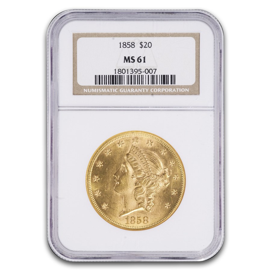 1858 $20 Liberty Gold Double Eagle MS-61 NGC