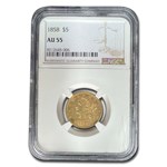 1858 $5 Liberty Gold Half Eagle AU-55 NGC