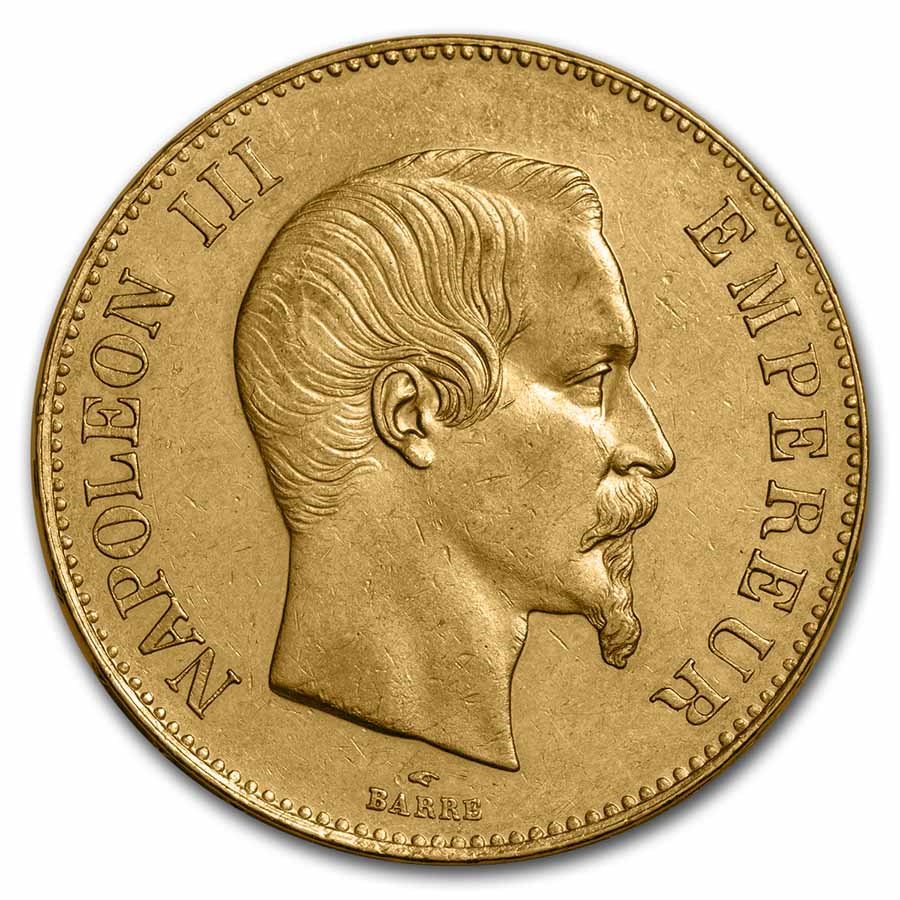 1858-A France Gold 100 Francs Napoleon III AU