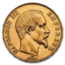 1858-A France Gold 50 Francs Napoleon III AU