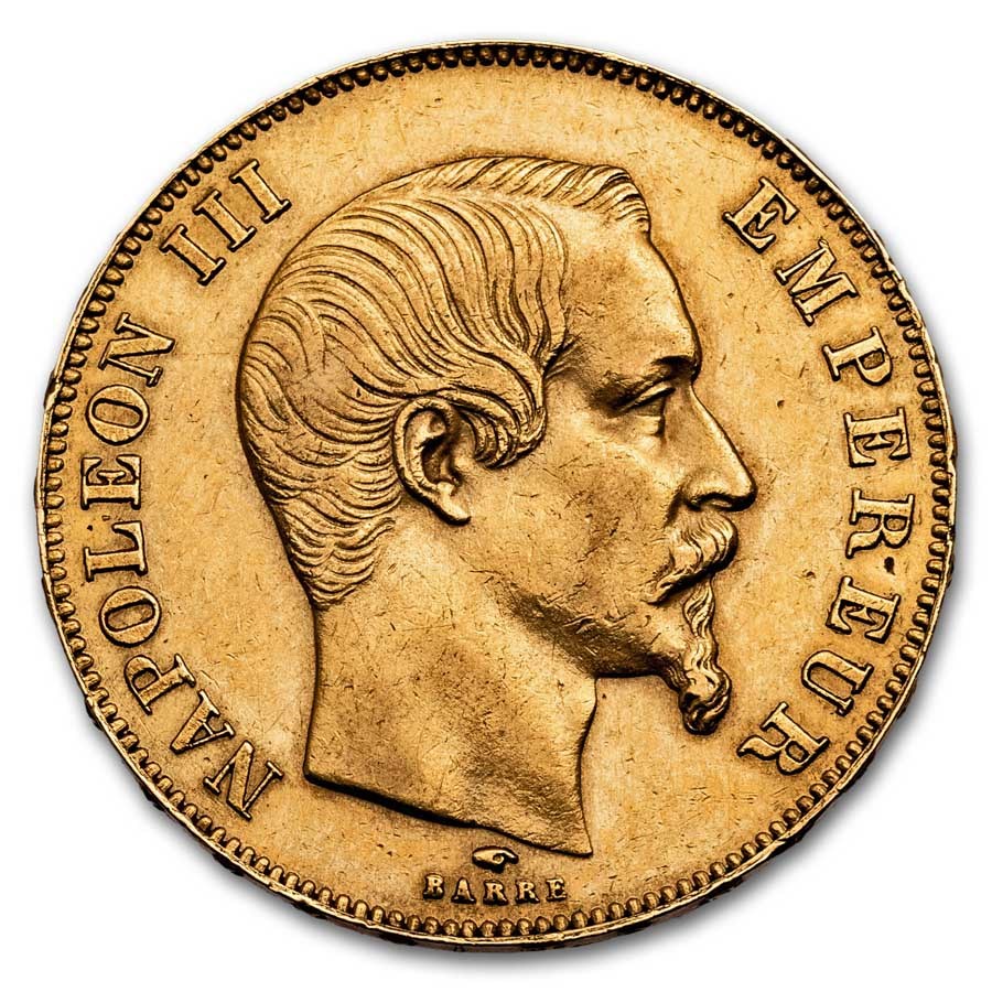 1858-A France Gold 50 Francs Napoleon III AU