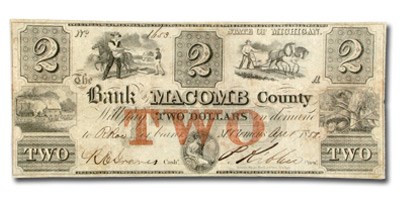 1858 Bank of Macomb County @ Mt Clemens $2 MI-295 XF 1858 Bank of Macomb County @ Mt Clemens $2 MI-295 XF