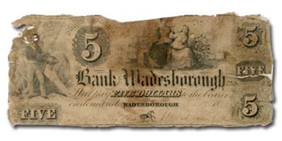 1858 Bank of Wadesborough, NC $5 NC-80 VG details 1858 Bank of Wadesborough, NC $5 NC-80 VG details