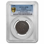 1858 Canada Large Cent Victoria AU-50 PCGS (Broken Vine)