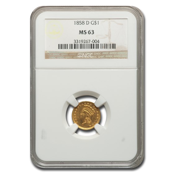 1858-D $1 Indian Head Gold MS-63 NGC
