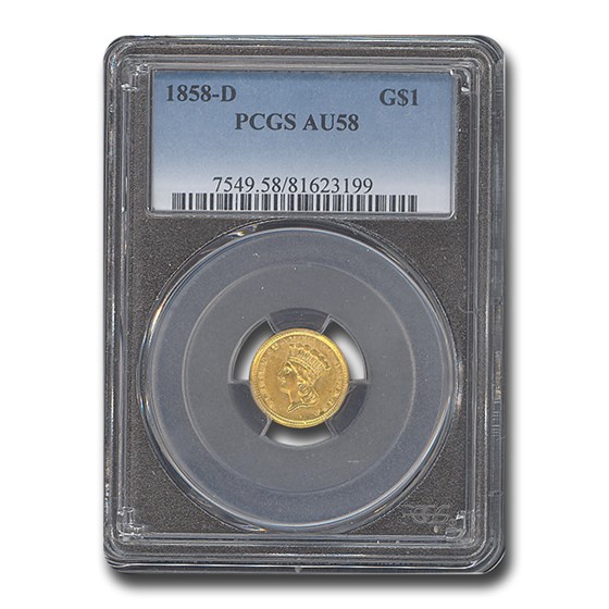 1858-D $1 Liberty Head Gold AU-58 PCGS 1858-D $1 Liberty Head Gold AU-58 PCGS