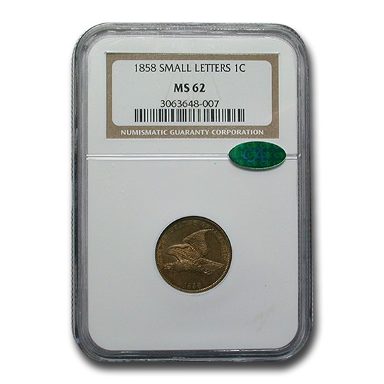 1858 Flying Eagle Cent MS-62 NGC CAC (Small Letters) 1858 Flying Eagle Cent MS-62 NGC CAC (Small Letters)