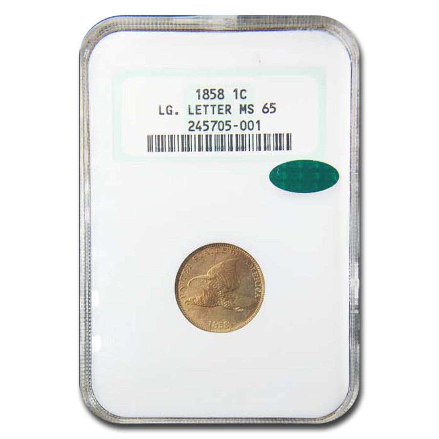 1858 Flying Eagle Cent MS-65 NGC CAC (Large Letters)