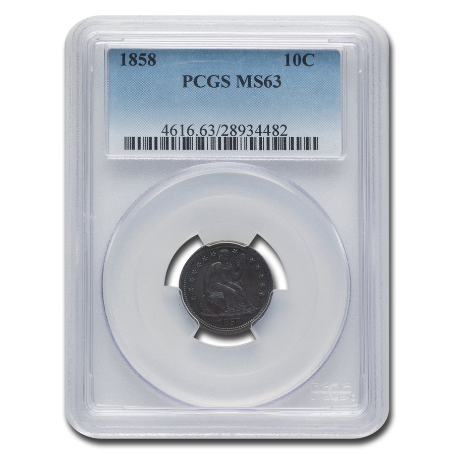 1858 Liberty Seated Dime MS-63 PCGS