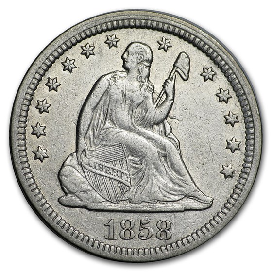 1858 Liberty Seated Quarter AU 1858 Liberty Seated Quarter AU
