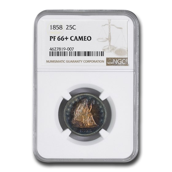 1858 Liberty Seated Quarter PF-66+ Cameo NGC (Plus) 1858 Liberty Seated Quarter PF-66+ Cameo NGC (Plus)