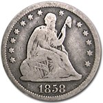 1858 Liberty Seated Quarter VG