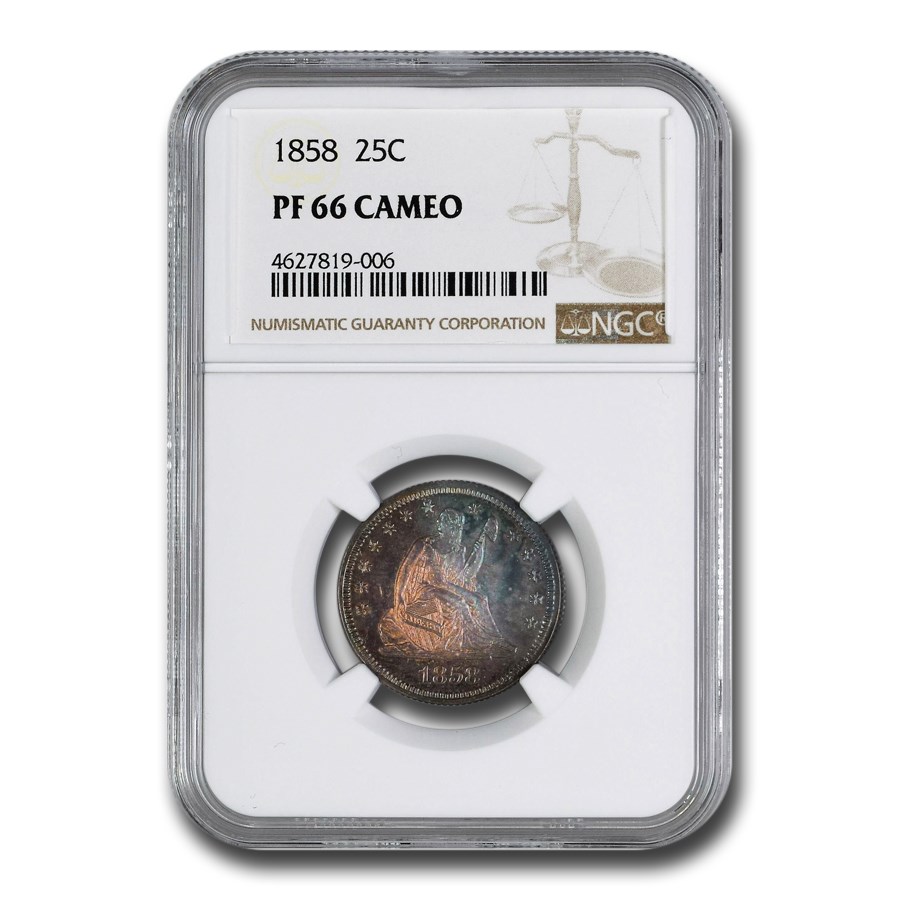 1858 Liberty Seated Silver Quarter PF-66 Cameo NGC