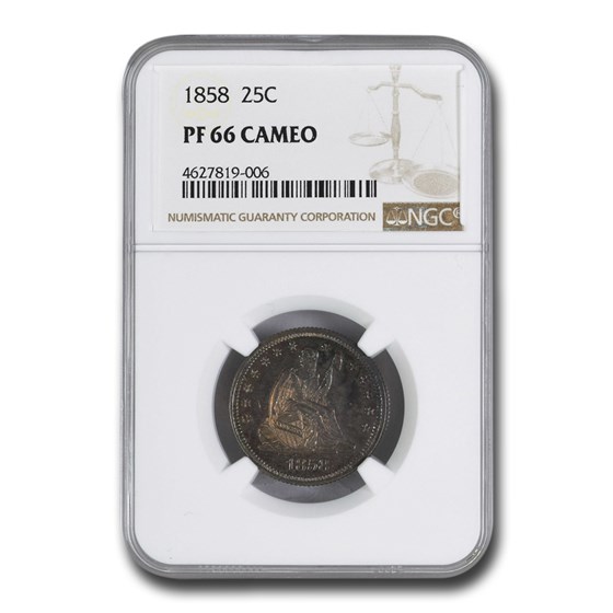 1858 Liberty Seated Silver Quarter PF-66 Cameo NGC
