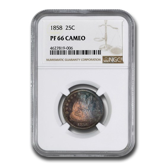 1858 Liberty Seated Silver Quarter PF-66 Cameo NGC 1858 Liberty Seated Silver Quarter PF-66 Cameo NGC