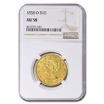1858-O $10 Liberty Gold Eagle AU-58 NGC