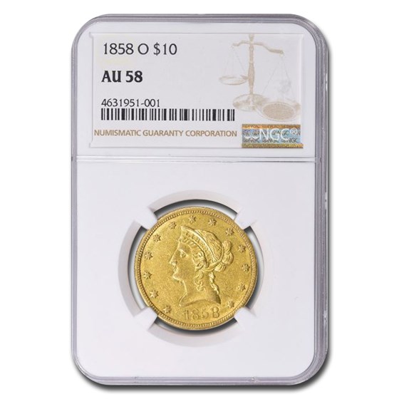 1858-O $10 Liberty Gold Eagle AU-58 NGC 1858-O $10 Liberty Gold Eagle AU-58 NGC
