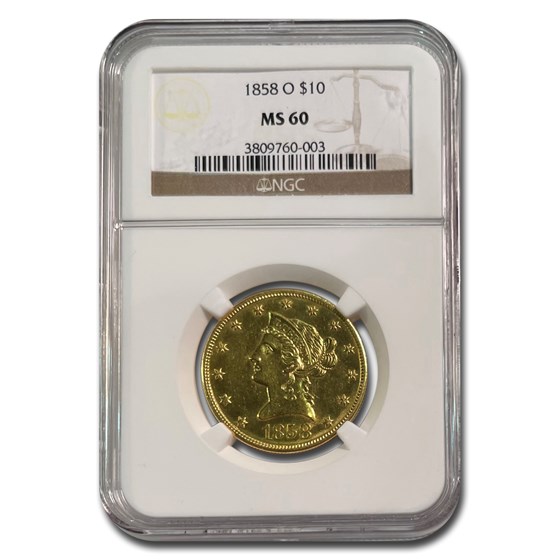 1858-O $10 Liberty Gold Eagle MS-60 NGC