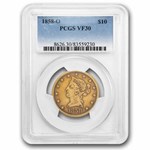 1858-O $10 Liberty Gold Eagle VF-30 PCGS