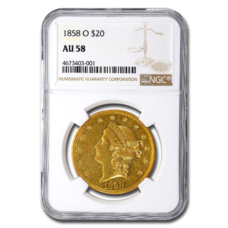 1858-O $20 Liberty Gold Double Eagle AU-58 NGC