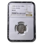 1858-R Papal States Silver 10 Baiocchi MS-63 NGC