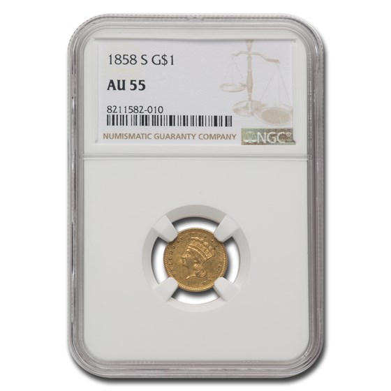 1858-S $1 Indian Head Gold AU-55 NGC 1858-S $1 Indian Head Gold AU-55 NGC