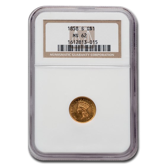 1858-S $1 Indian Head Gold Dollar MS-62 NGC 1858-S $1 Indian Head Gold Dollar MS-62 NGC