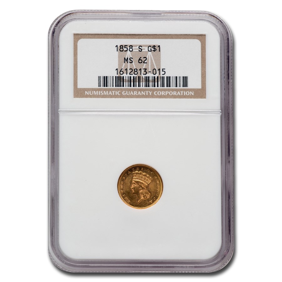 1858-S $1 Indian Head Gold Dollar MS-62 NGC