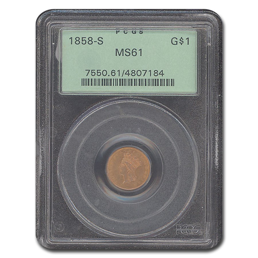1858-S $1 Indian Head Gold MS-61 PCGS