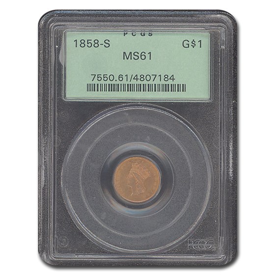 1858-S $1 Indian Head Gold MS-61 PCGS 1858-S $1 Indian Head Gold MS-61 PCGS