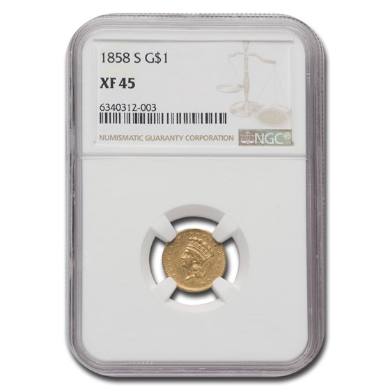 1858-S $1 Indian Head Gold XF-45 NGC