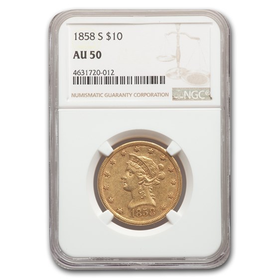1858-S $10 Liberty Gold Eagle AU-50 NGC 1858-S $10 Liberty Gold Eagle AU-50 NGC