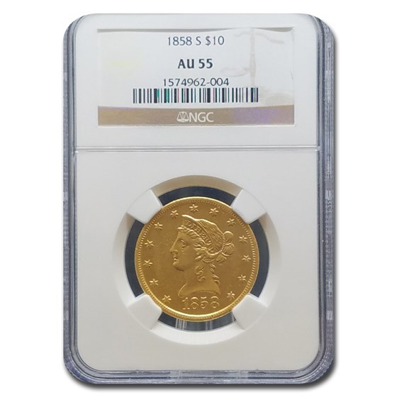 1858-S $10 Liberty Gold Eagle AU-55 NGC 1858-S $10 Liberty Gold Eagle AU-55 NGC