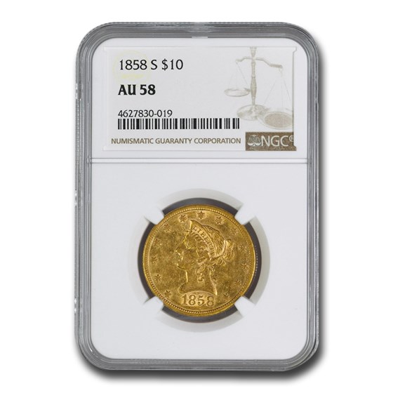 1858-S $10 Liberty Gold Eagle AU-58 NGC
