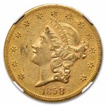 1858-S $20 Liberty Gold Double Eagle AU-50 NGC