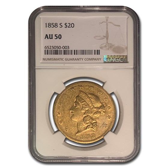 1858-S $20 Liberty Gold Double Eagle AU-50 NGC
