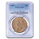 1858-S $20 Liberty Gold Double Eagle AU-50 PCGS