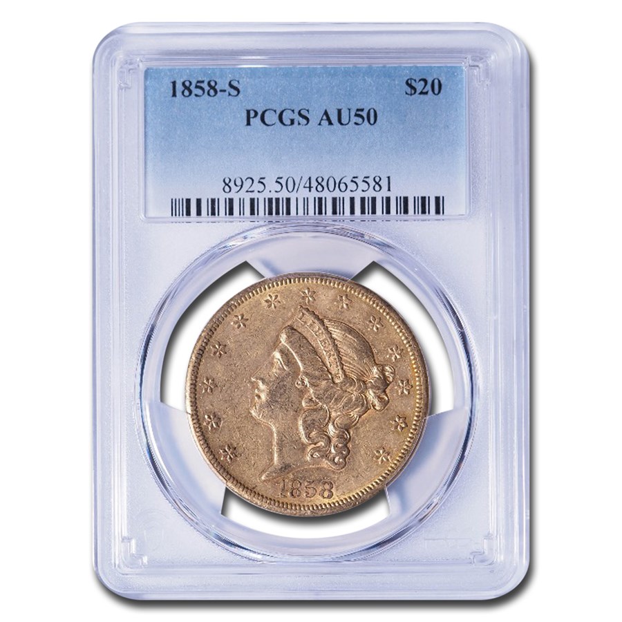 1858-S $20 Liberty Gold Double Eagle AU-50 PCGS