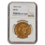 1858-S $20 Liberty Gold Double Eagle AU-55 NGC