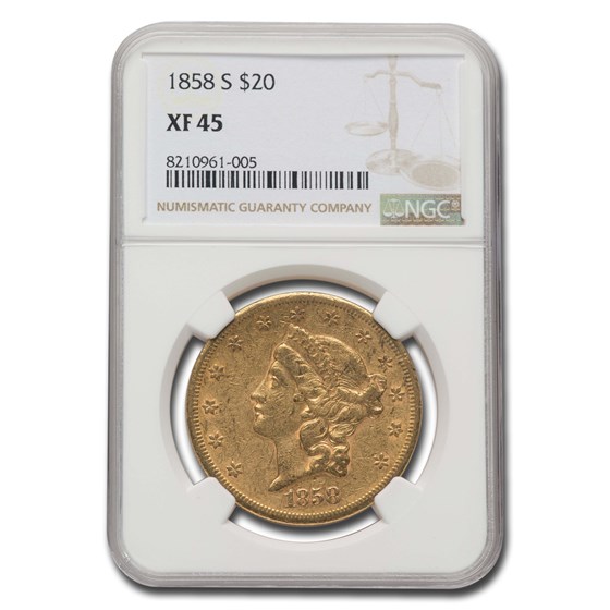1858-S $20 Liberty Gold Double Eagle EF-45 NGC 1858-S $20 Liberty Gold Double Eagle EF-45 NGC